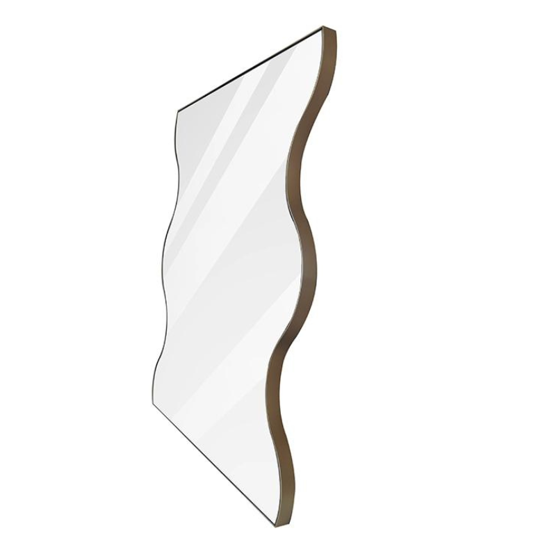 30 x 35 Inch Rectangular Wavy Wall Mirror in Gold Metal Frame