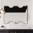 30 x 35 Inch Rectangular Wavy Wall Mirror in Black Metal Frame