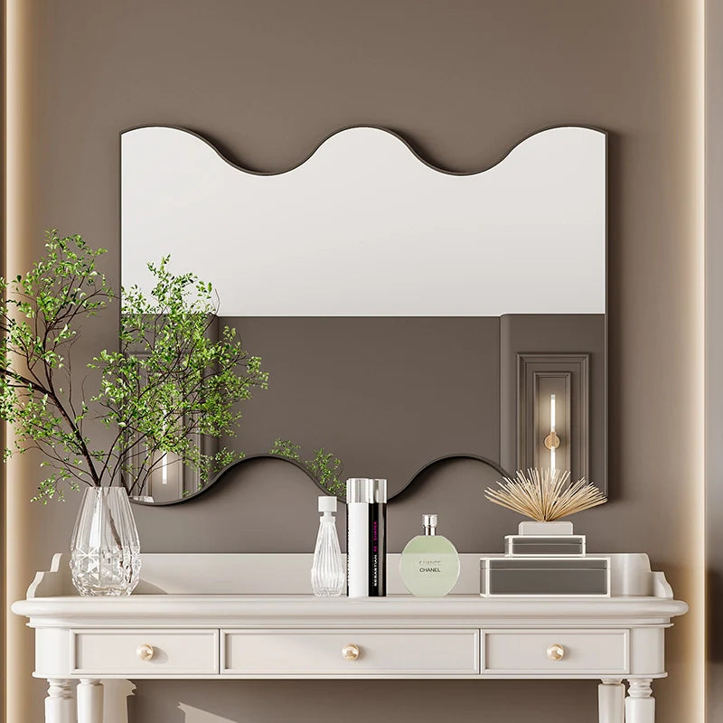 30 x 35 Inch Rectangular Wavy Wall Mirror in Black Metal Frame