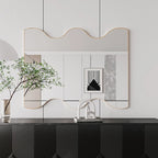 30 x 35 Inch Rectangular Wavy Wall Mirror in Gold Metal Frame