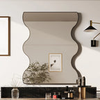 30 x 35 Inch Rectangular Wavy Wall Mirror in Black Metal Frame