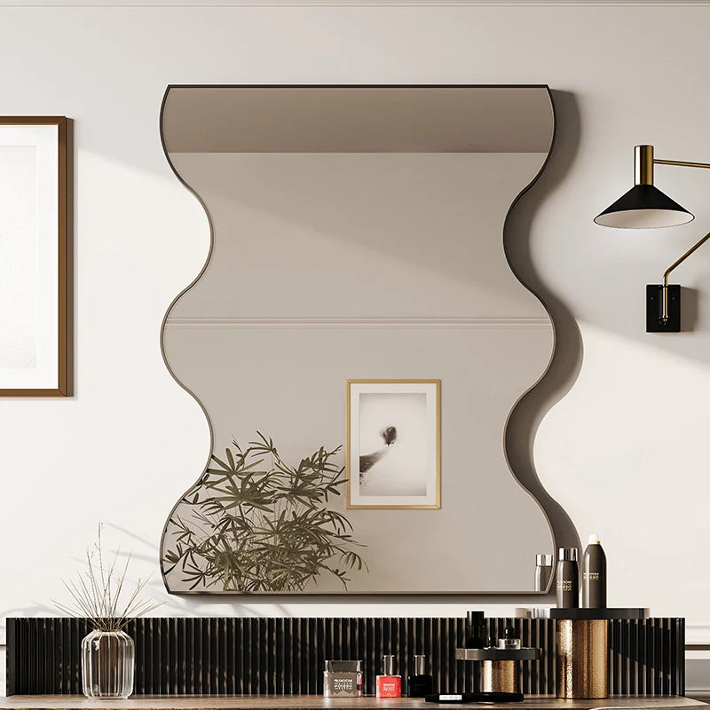 30 x 35 Inch Rectangular Wavy Wall Mirror in Black Metal Frame