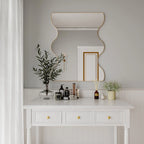 30 x 35 Inch Rectangular Wavy Wall Mirror in Gold Metal Frame