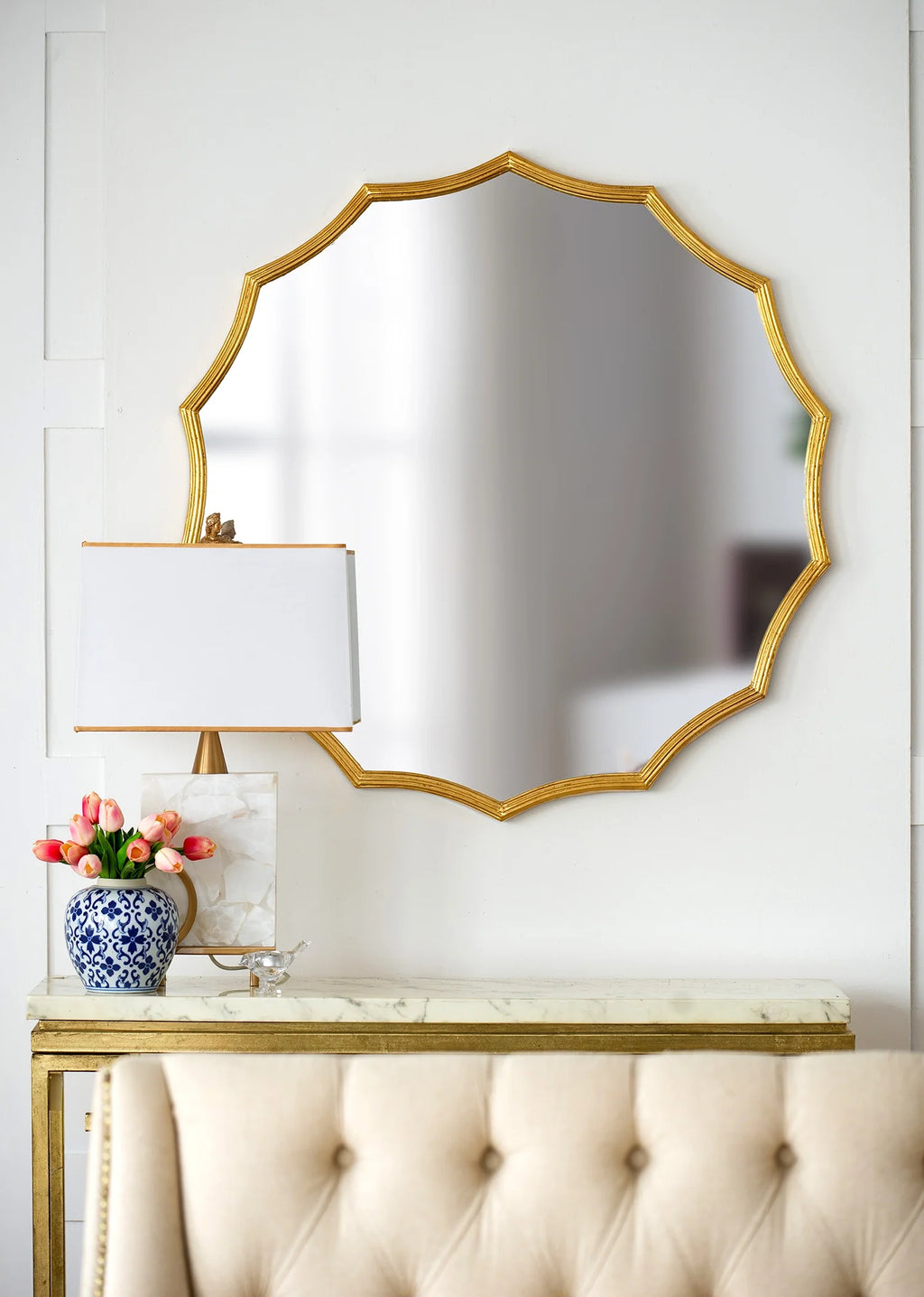 40" Gold Sunburst Wall Mirror – Round Decorative Metal Frame Mirror for Entryway, Living Room, Bedroom & Vanity