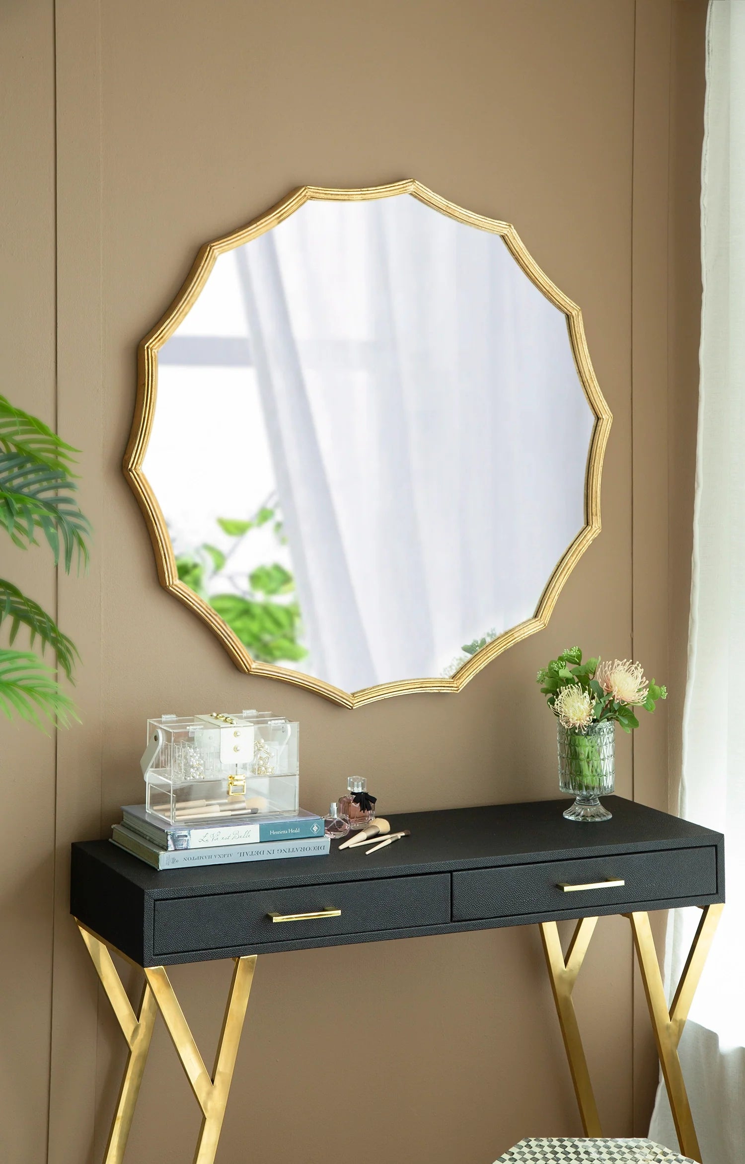 40" Gold Sunburst Wall Mirror – Round Decorative Metal Frame Mirror for Entryway, Living Room, Bedroom & Vanity