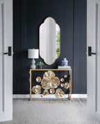 Champagne Gold Decorative Wall Mirror, 22.4” x 48” Arched Notched Wall Mirror with Metal Frame for Entryway, Living Room, Bedroom, or Hallway
