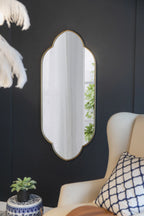 Champagne Gold Decorative Wall Mirror, 22.4” x 48” Arched Notched Wall Mirror with Metal Frame for Entryway, Living Room, Bedroom, or Hallway