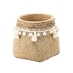Set of 2 Brown Cement Planters with Woven Basket Design and Cream Tassel Accents – 6.5"x6.5"x6" Decorative Flower Pots