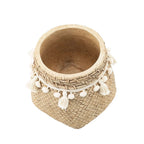 Set of 2 Brown Cement Planters with Woven Basket Design and Cream Tassel Accents – 6.5"x6.5"x6" Decorative Flower Pots